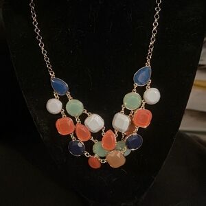 Anne Klein 3 tier Colorful necklace Blue Orange Green white on Gold chain NWT